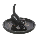 Black ceramic cat-shaped trinket dish on a white background