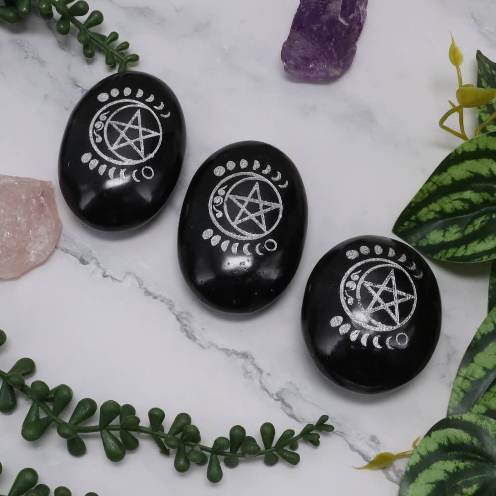 Black Tourmaline Pentacle Moon Phase Palm Stone | Protection | Moon Ph ...