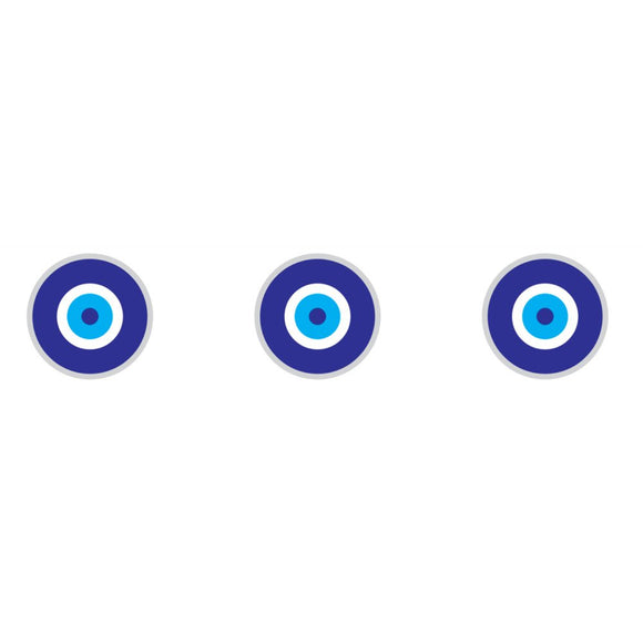 three blue eye stickers with white background
