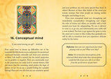 A printed page from a book or booklet with a warm beige background, featuring a colorful mandala illustration at the top left, the heading '16. Conceptual mind,' a quote attributed to Sofan, and two text boxes with reflection and action prompts.