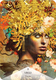 Artistic depiction of a woman with floral and leafy headpiece, tarot card style.