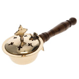 Decorative object with brass lid and wooden handle on a white background
