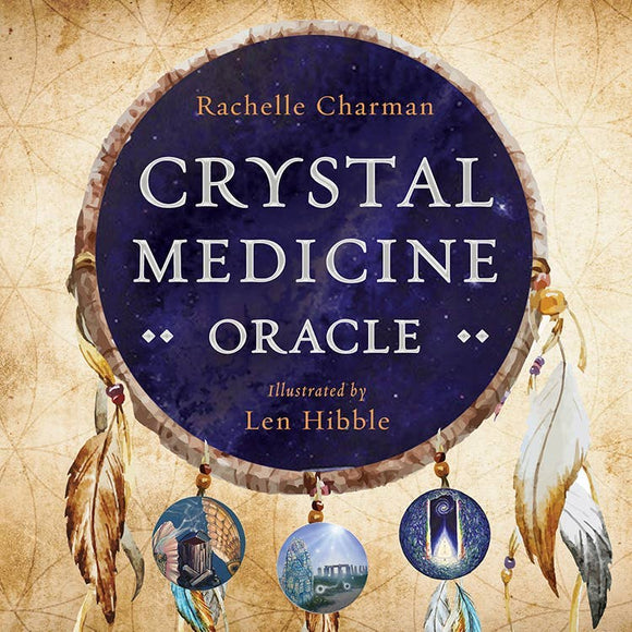 Book cover of 'Crystal Medicine Oracle' with dreamcatcher design and feathers.