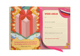 Colorful planner with a gift illustration and 'Week Ahead' section on a white background