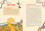 Colorful page from a book or magazine about gratitude with text and illustrations.