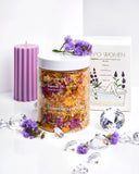 Boro Women Daydream Bath Salts with a candle and decorative elements on a white background