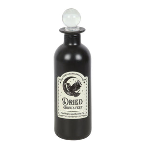 Black bottle labeled 'Dried Crow's Feet' on a white background