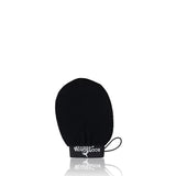 Black hair styling mitt with a brand logo on a white background