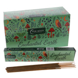 New Moon Enchanted Earth incense packaging with illustrations of nature on a white background