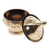 Gold incense burner with decorative lid on a white background