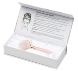 Facial rolling tool in a white box with a guide on a white background