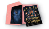 Book titled 'Feminine Wisdom' with a pink envelope on a white background