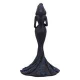 Black mermaid figurine with detailed gown on a white background