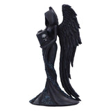 Black angel figurine with wings and a skirt on a white background