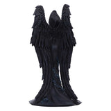 Black angel statue with detailed wings on a white background