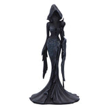 Dark-colored figurine with a hooded gown on a white background