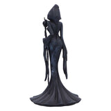 Dark blue figurine with a hood and long dress on a white background