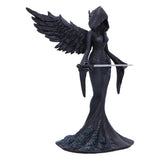 Statue of a dark angel with wings and a sword on a white background