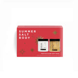 Red gift box with 'Summer Salt Body' branding and two product images on a white background