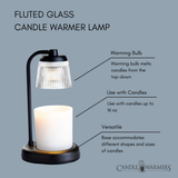 Fluted glass candle warmer lamp with features highlighted on a gray background