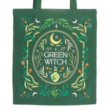 Green tote bag with 'Green Witch' design on a white background