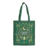 Green tote bag with 'Green Witch' design on a white background