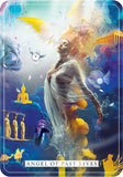 Card titled 'Angel of Past Lives' with a person in a white robe and colorful background