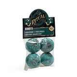 Packaged teal balls with 'Ritual' branding on a white background