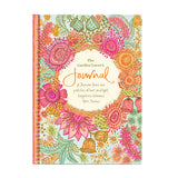 Colorful journal cover with floral design and text on a white background