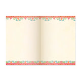 Open notebook with decorative border on a white background