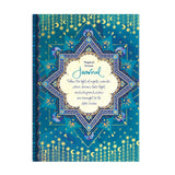 Decorative journal with blue and gold design on a white background