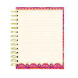 Notebook with colorful border and spiral binding on a white background
