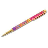 Colorful pen with floral design on a white background
