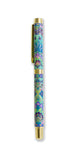 Decorative pen with floral design on a white background