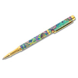 Colorful pen with floral design on a white background