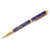 Decorative pen with star and moon pattern on a white background