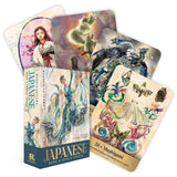 Set of Japanese themed oracle cards with colorful illustrations on a white background
