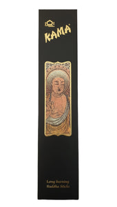 Kama incense stick packaging with Buddha illustration on a light gray background