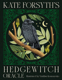 Book cover of 'Hedgewitch Oracle' by Kate Forsyth with a crow on a branch and decorative elements.