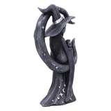 Statue of a witch with a black cat on a white background