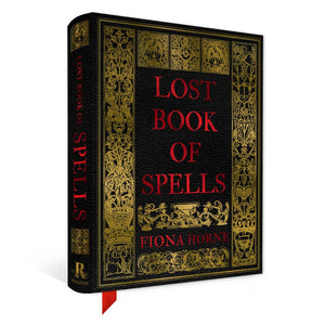 Book titled 'Lost Book of Spells' by Fiona Horne with decorative cover and red title text.