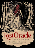 Book cover of 'Lost Oracle' by Fiona Horne with a woman holding a lantern in a forest.
