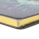 Close-up of a book with a gold spine on a white background