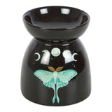 Black ceramic oil burner with a butterfly design on a white background