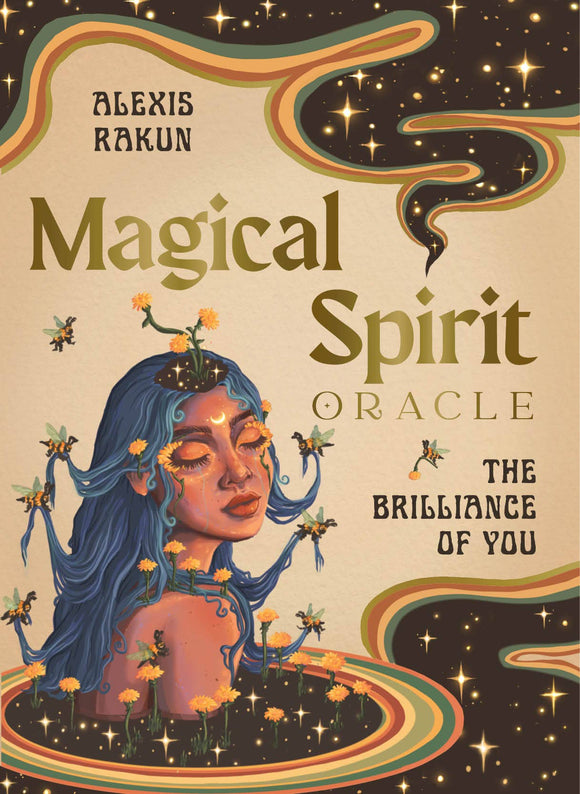 Book cover of 'Magical Spirit Oracle' by Alexis Rakun with a woman with blue hair and flowers.