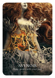 Artistic depiction of a woman with flowing hair and a phoenix, with 'Avenoir' branding and text.