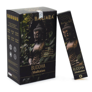 Bajura Buddha Meditation incense packaging with Buddha image on a white background