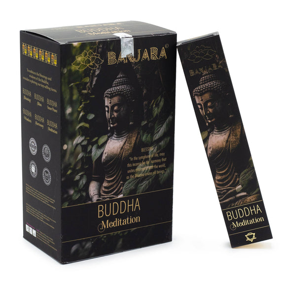 Bajura Buddha Meditation incense packaging with Buddha image on a white background