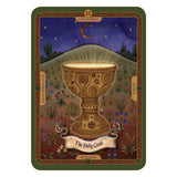 Decorative card with a chalice design and nature elements on a white background