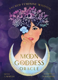 Book cover of 'Moon Goddess Oracle' with a stylized illustration of a woman and moon design on a purple background.